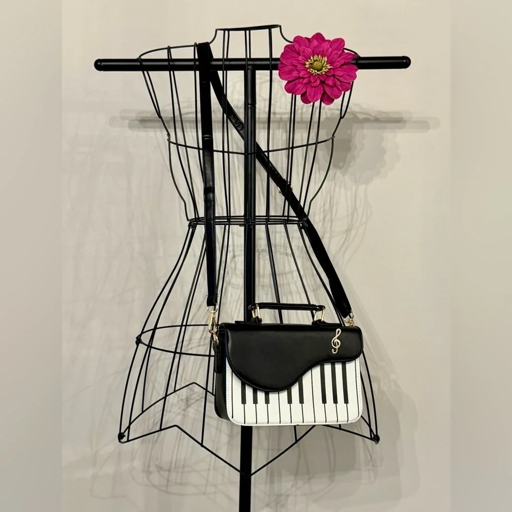 New Music Piano Keyboard Synth 80s Vibe Novelty Crossbody Shoulder Purse Bag